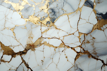 Abstract white marble texture with glittering golden beauty veins and inclusions