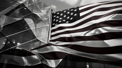 Black and White Photo of American Flag