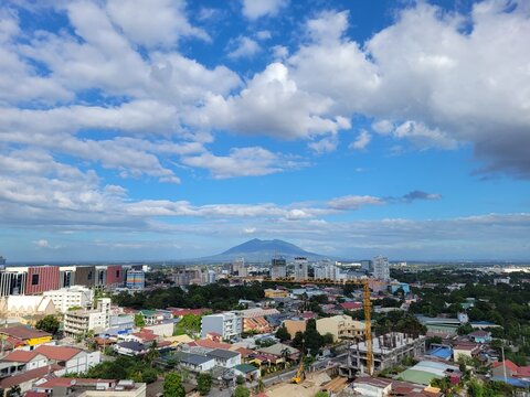 Aerial view of Angeles City (Balibago) and Mt. Arayat - Angeles City, Pampanga, Luzon, Philippines