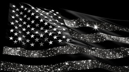 Black and White Photo of American Flag - obrazy, fototapety, plakaty