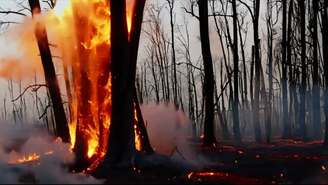 Forest on fire, on fire  in all. Deforestation of nature.