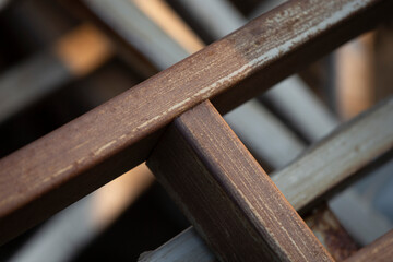 Close up of rusty metal surface. Selective focus. Shallow depth of field.