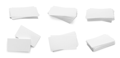 Many blank business cards isolated on white, set
