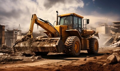 Heavy construction loader bulldozer at construction area - obrazy, fototapety, plakaty