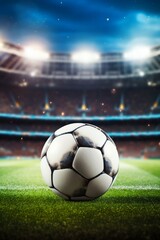 Fototapeta premium Traditional soccer ball on soccer field