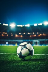 Traditional soccer ball on soccer field