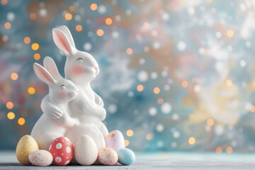 Happy Easter Eggs Basket sprightly. Bunny in flower easter magnolia decoration Garden. Cute hare 3d vibrant hues easter rabbit spring illustration. Holy week decorations card wallpaper easter peony