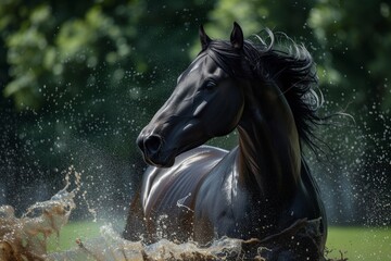 horse running through the water