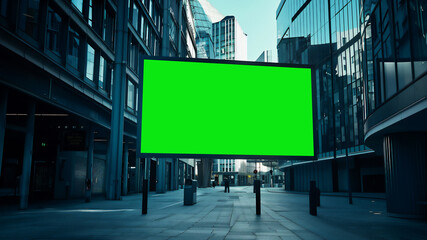 big screen tv with green screen in the center of a city