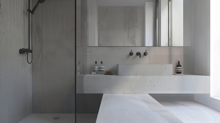 Contemporary Bathroom with Concrete Sink and Glass Shower Enclosure