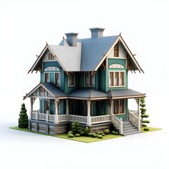 3d house model with modern architecture isolated background