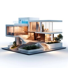3d house model with modern architecture isolated background