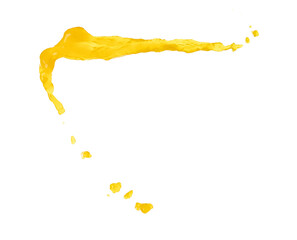 Yellow liquid flying explosion, pigment corn banana juice fresh float pour in mid air. Yellow paint...
