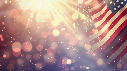 US Independence Day youtube background with light beaming from top left of the image. It has bokeh effect in the background.