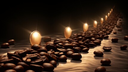 Row of Lit Candles on Pile of Coffee Beans