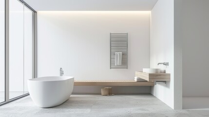 Fototapeta na wymiar Modern Minimalist Bathroom with Freestanding Tub AI Generated.