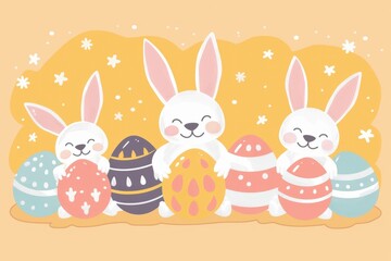 Happy Easter Eggs Basket bright red. Bunny in flower easter lavender decoration Garden. Cute hare 3d Rose Sunset easter rabbit spring illustration. Holy week gladiolus card wallpaper eggstraordinary
