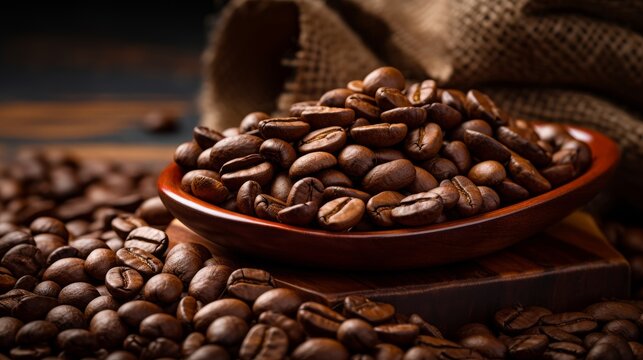 Wooden Bowl Filled With Coffee Beans on Table