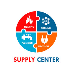 Supply center - heating, cooling,plumbing,electrical design logo template illustration