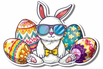 Happy Easter Eggs Basket relaxation. Bunny in flower easter bright decoration Garden. Cute hare 3d easter crafts easter rabbit spring illustration. Holy week turquoise whisper card wallpaper Blossom
