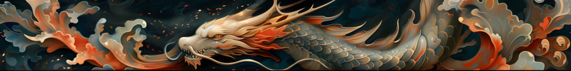 panoramic aesthetic dragon banner, for web banner with image ratio 8:1 - obrazy, fototapety, plakaty