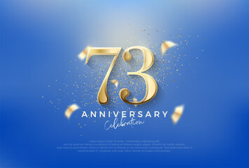 Elegant number 73rd with gold glitter on a blue background. Premium vector for poster, banner, celebration greeting.