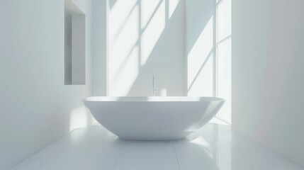 Fototapeta na wymiar Modern White Bathroom with Central Bathtub AI Generated.
