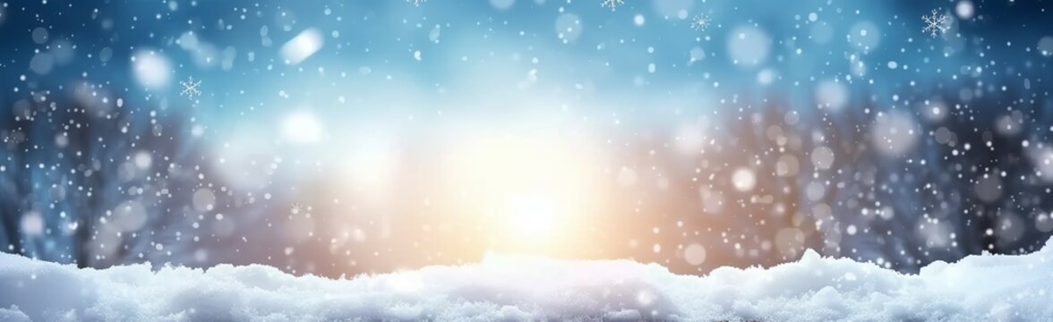 Embracing the Winter Magic with a Scenic Landscape Blanketed in Pure White Snow, Glistening Snowflakes, and Icy Delights – A Perfect Christmas Background. Made with Generative AI Technology