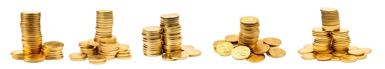 coins isolated on a transparent PNG background, white background , Generative Ai