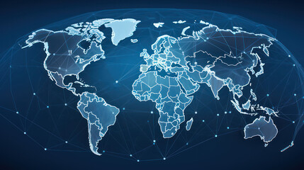 Fototapeta premium Vibrant Spectrum Hologram screen map of world continents, with future technology light effects.