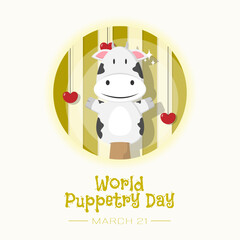 World Puppetry Day poster with cute cow puppet