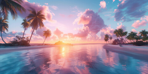 Fototapeta na wymiar Island tropical scene sunset beautiful