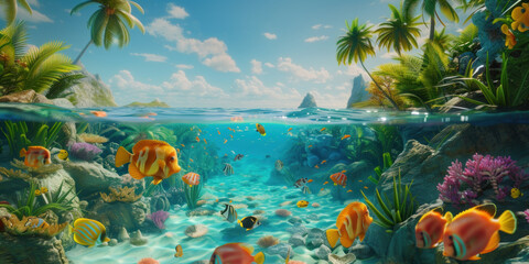 Tropical fish and reef underwater view of the world