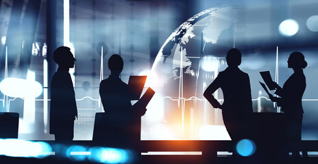 Group of business people outlines with lit background