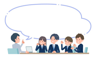 学生に授業をする教師　楽しい雰囲気　吹き出し付き