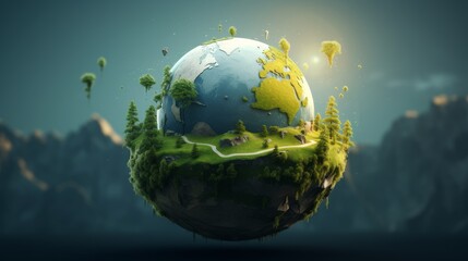 Naklejka premium Lush Green Planet With Thriving Trees
