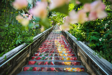 カラフルな階段道　ナコンサワン・タイ　Beautiful stairs at Nakhon Sawan, Thailand