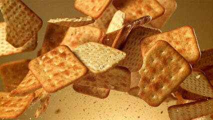 Cookies fly up and fall down. Filmed on a high-speed camera at 1000 fps. High quality FullHD footage - Powered by Adobe
