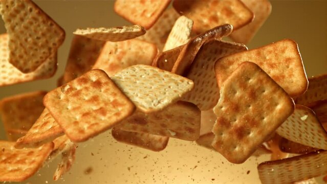 Cookies fly up and fall down. Filmed on a high-speed camera at 1000 fps. High quality FullHD footage