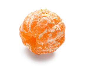 Fresh peeled tangerine on white background