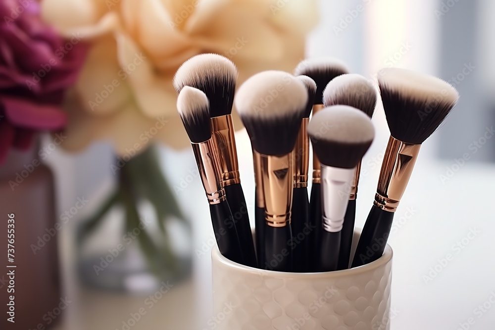 Sticker fashion cosmetic brush makeup set. minimal. beauty products, cosmetic trend accessories, fashionable