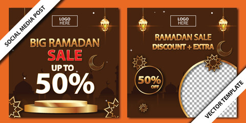 set of Ramadan and Eid festival sale offer editable social media post 