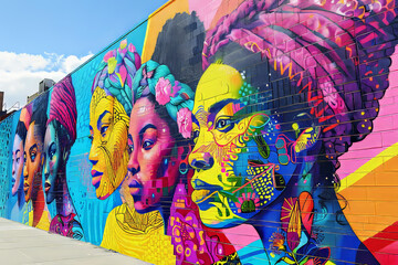 Vibrant Women Mural.
A vivid and colourful wall mural celebrating women's diversity with floral elements.
