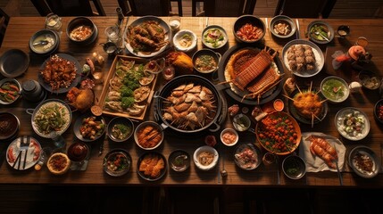 Abundant Feast on a Wooden Table