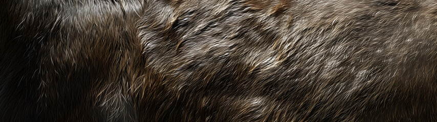 close up of wavy black goat fur skin texture pattern, background with size ratio 32:9 - obrazy, fototapety, plakaty