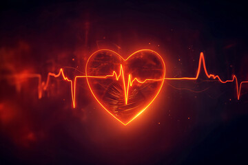 Heart Shape with Pulse Trace Icon - obrazy, fototapety, plakaty