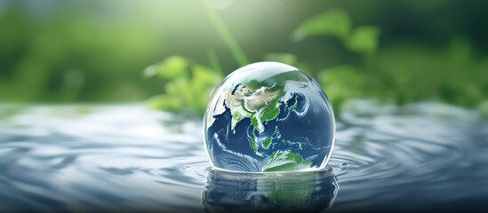 earth globe in water floating - obrazy, fototapety, plakaty