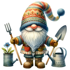 Gnome Spring Seasonal Watercolor Clipart Illustration