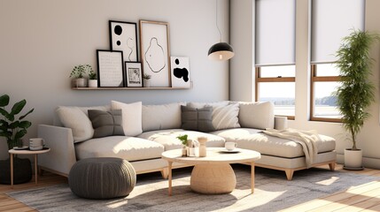 Scandinavian minimalism , interior composition of modern elegant living room 