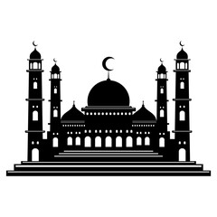 silhouette mosque image, Mosque image cutting format design, Silhouette mosque image for laser cutting or engraving, Vector image of silhouette mosque on transparent background